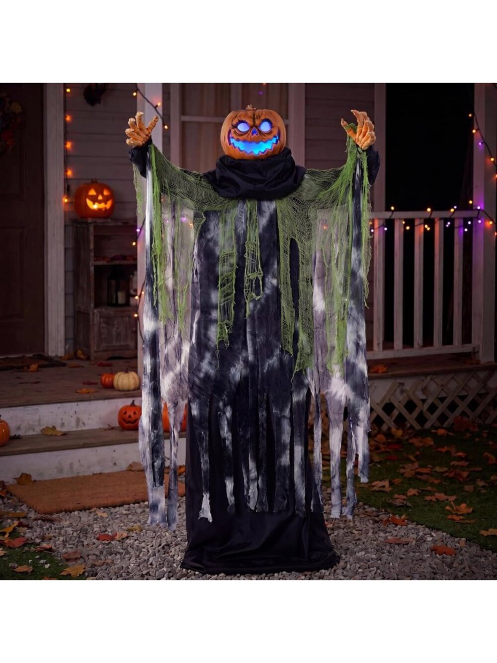 72” Halloween Outdoor Decor - Life-Size Animatronic Ghost & Pumpkin Props